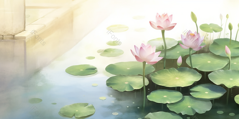 门前红色的荷花盛开清新淡雅荷花插画设计素材壁纸,插画/手绘图,插画/手绘图库,插画/手绘图下载,插画/手绘